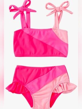 YOUNGER TREE Toddler Girls Two Piece Swimsuit Color Block Stripe 18-24 Months